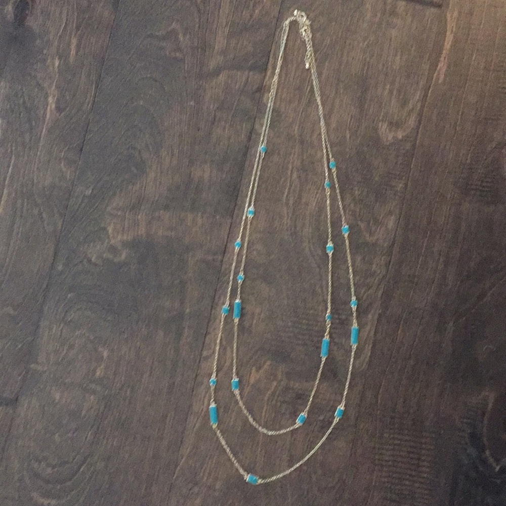 Long teal gold necklace